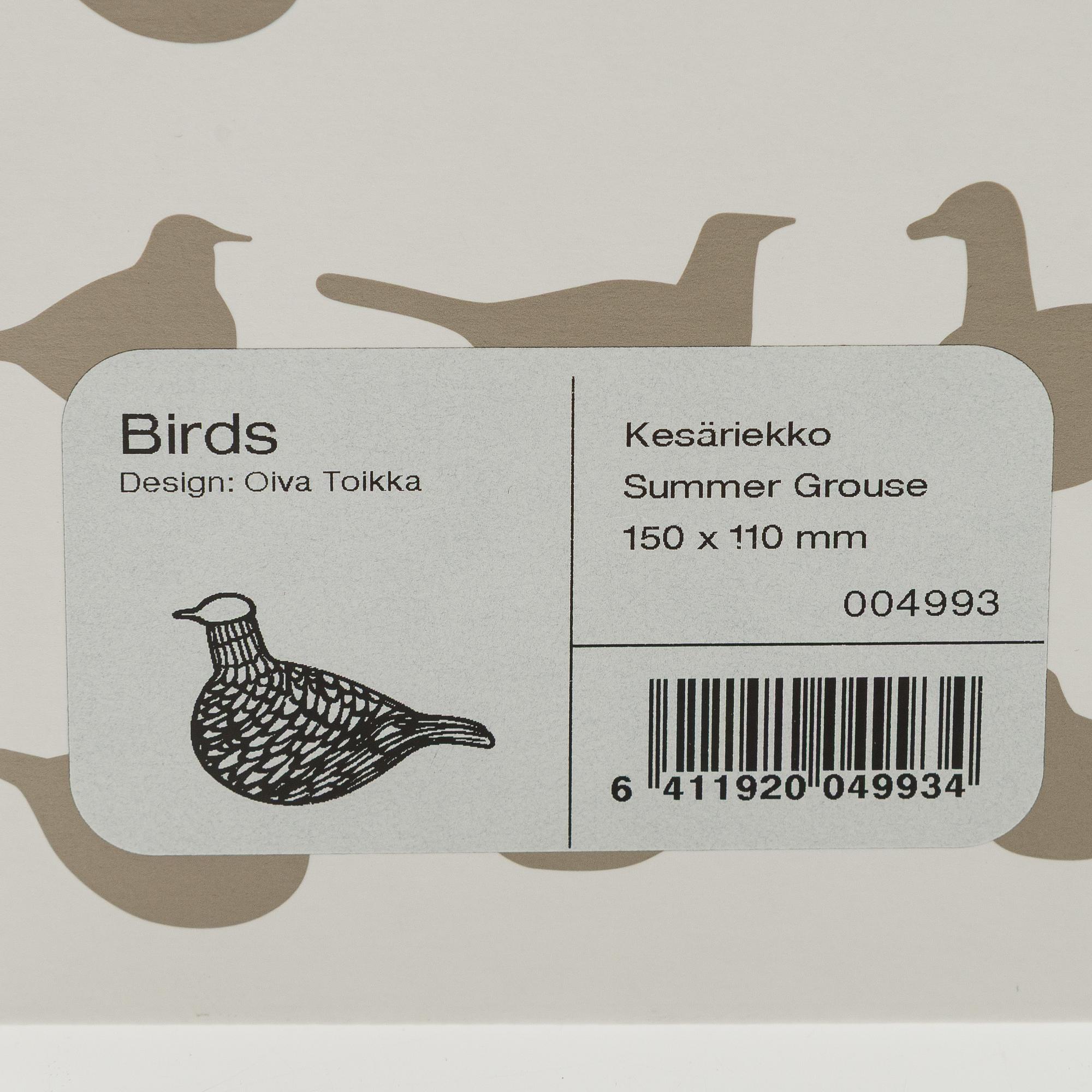 Oiva Toikka, a 'Summer Grouse' glass bird, signed O. Toikka Nuutajärvi.