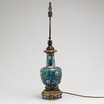A Chinese cloisonne vase/table lamp, 20th century.
