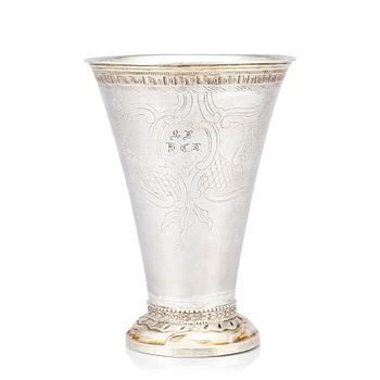 215. A Swedish 18th Century parcel-gilt silver beaker, mark of Erik Enander, Uppsala 1786.