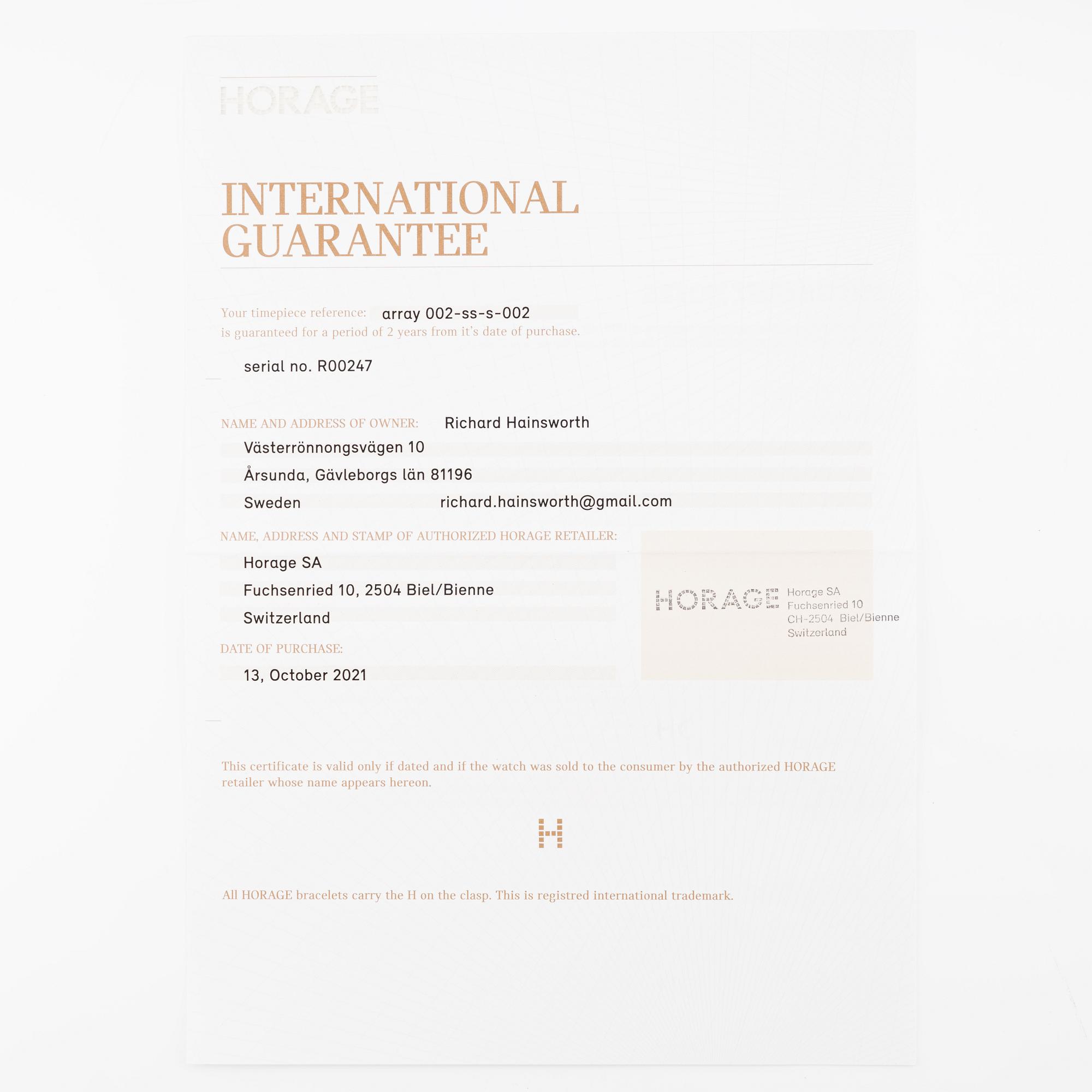 Horage, Array, wristwatch, 39 mm.