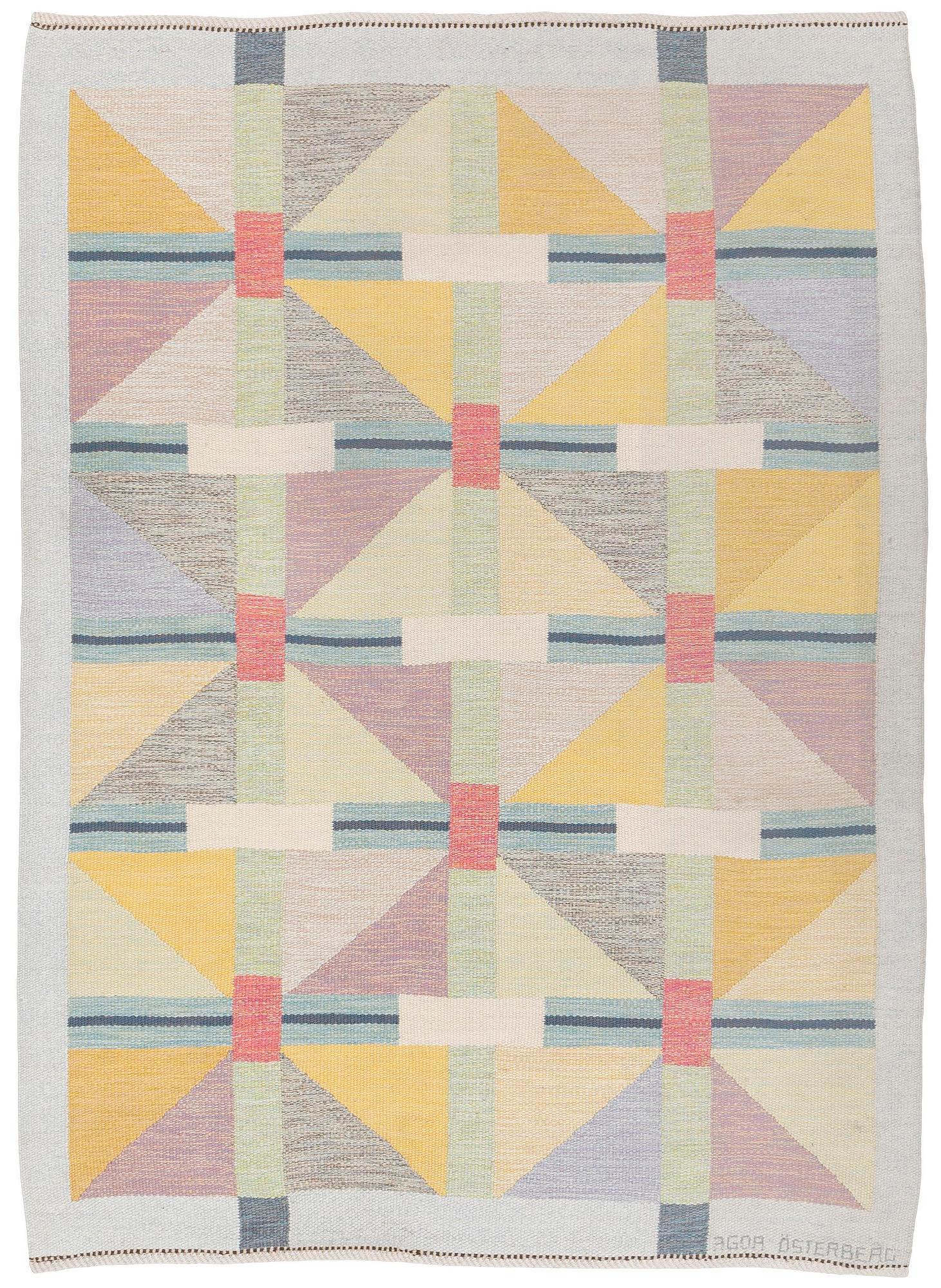 Agda Österberg, a carpet, flat weave and tapestry weave, c. 238 x 172 cm, signed.
