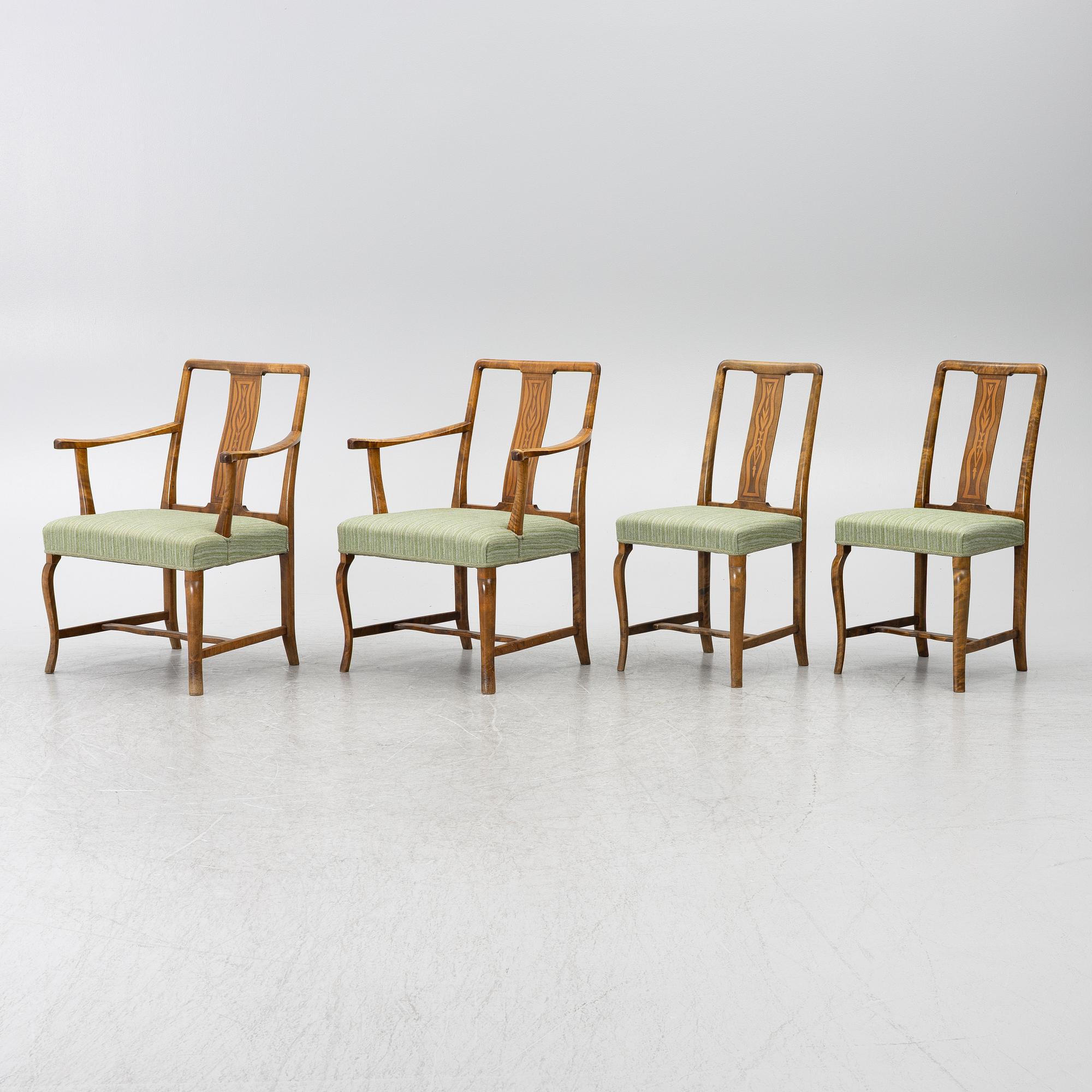 Carl Malmsten, Armchairs a pair, chairs a pair, "Haga", Nordiska Kompaniet, 1920s.