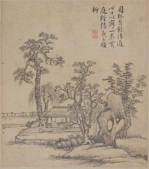 Zhang Geng (1685-1760), albumblad, nio stycken, akvarell och tusch på papper. Qingdynastin, daterad 1728.