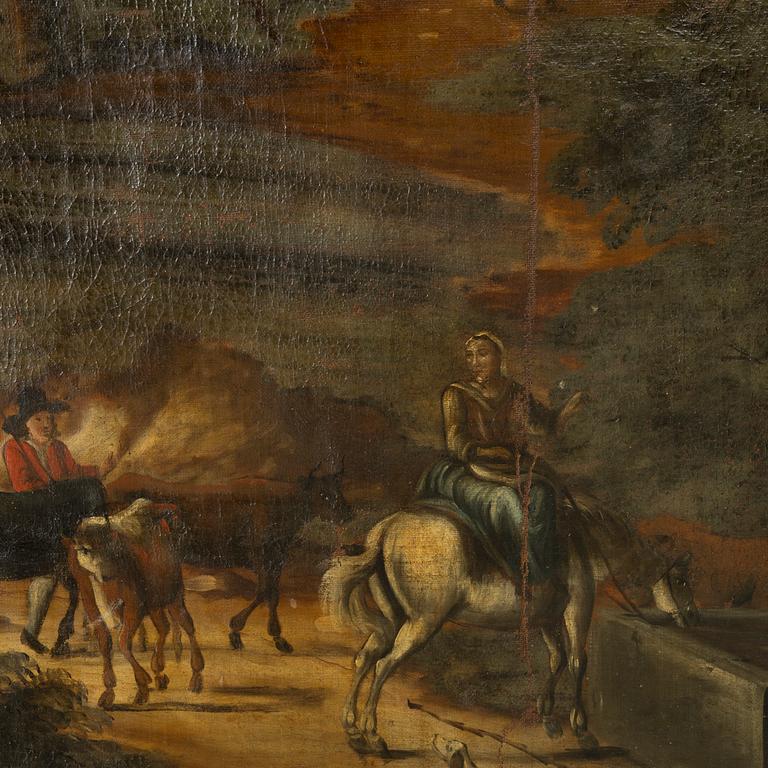 Unknown artist, 18th century, Landscape with a wandering figure outside the city.