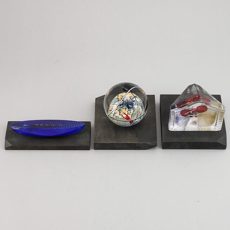 Bertil Vallien, three Kosta Boda glass sculptures.