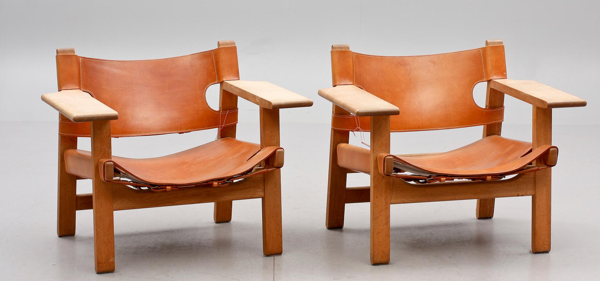 FÅTÖLJER, ett par, "Spanska stolen", Börge Mogensen, Fredericia Stolefabrik, Danmark. Formgiven 1958.