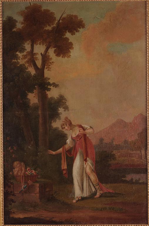 Nicolas Lancret In the manner of the artist, Wall panel with mirror and figure scene.