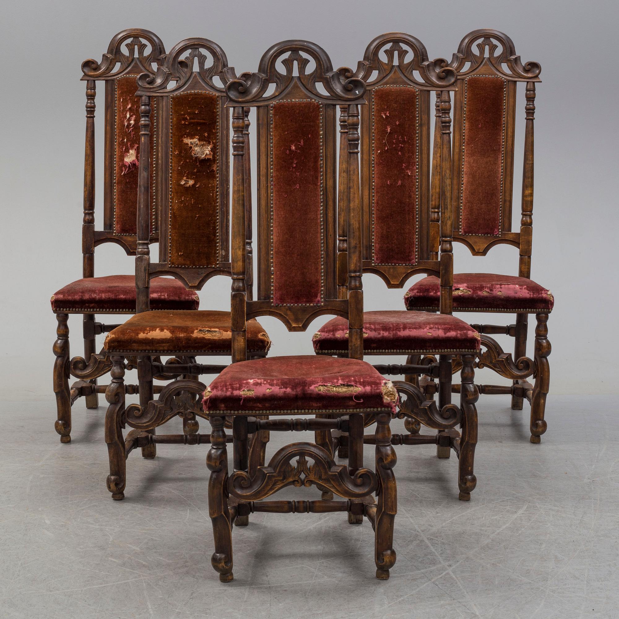 STOLAR, 5 st (4+1), barockstil samt barock, tidigt 1700-tal samt omkring år 1900.