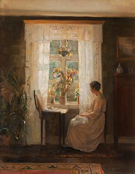 177. Carl Holsoe, Interior with woman.