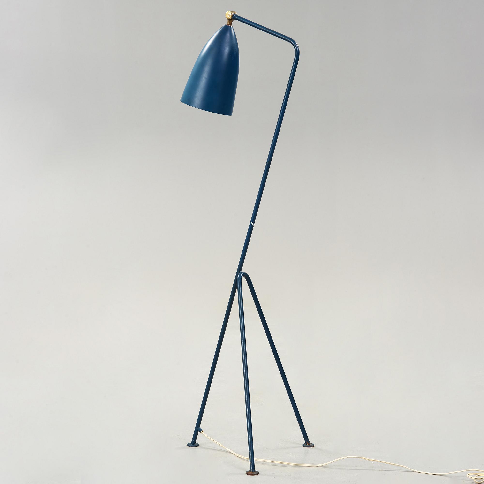 A Greta Magnusson Grossman blue lacquered 'Grasshopper'/G-33 floorlamp, Bergboms Sweden 1950's.