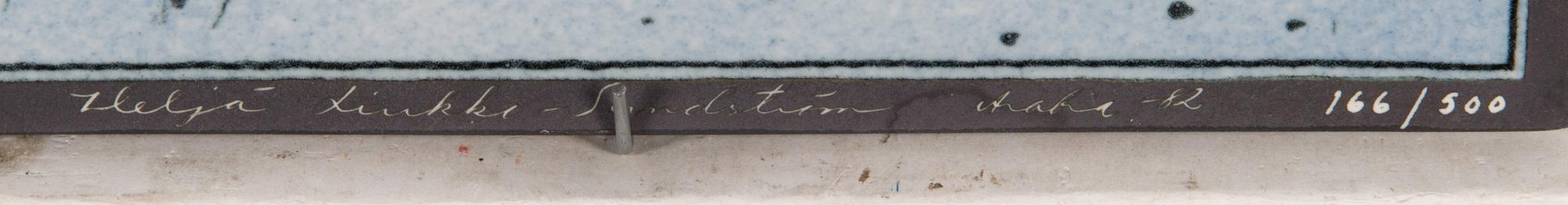 Heljä Liukko-Sundström, väggplattor, 4 st, signerade Heljä Liukko-Sundström, Arabia 1982 och 1983.