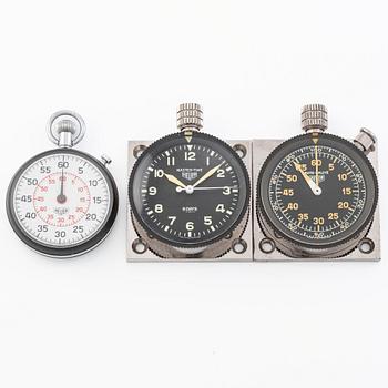 HEUER, three timing instruments, Auto-Rallye, Master-Time 8 Days and a stopwatch, "provenance from the Acropolis Rally 1966.".