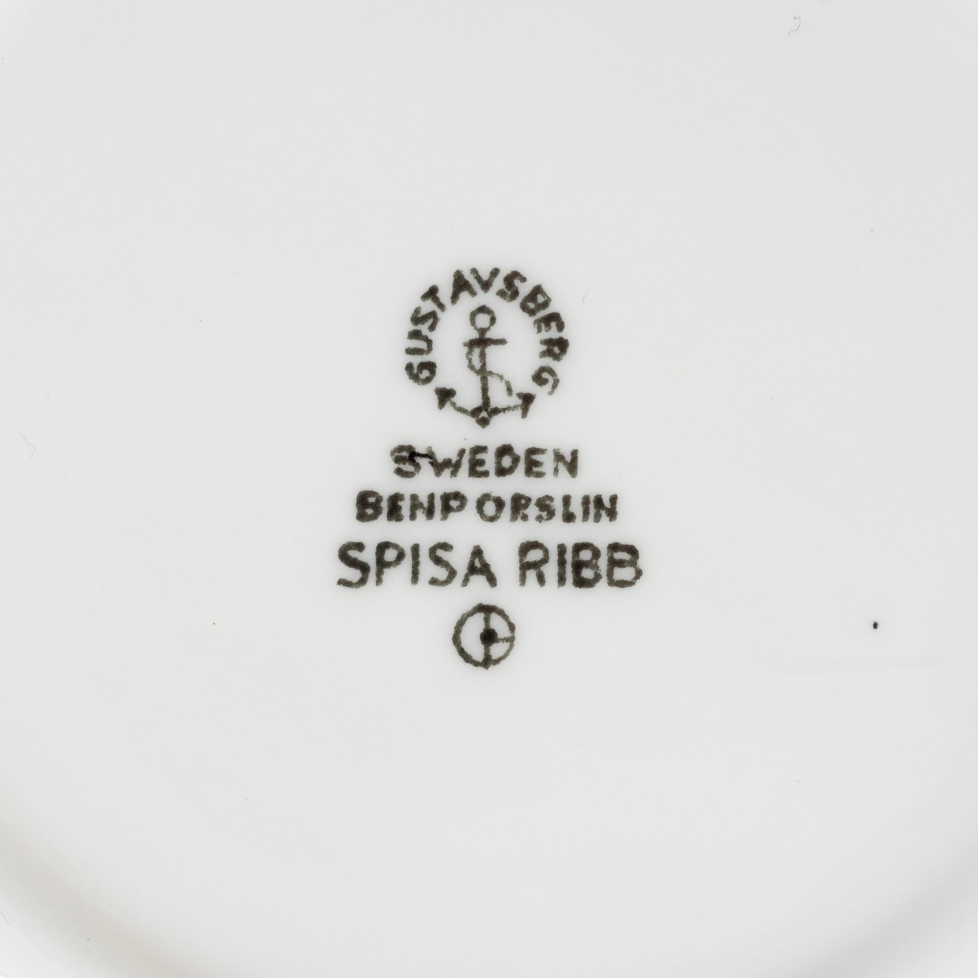 Stig Lindberg, ten "Spisa Ribb" tea cups with saucers, Gustavsberg, Sweden, 1955-74.