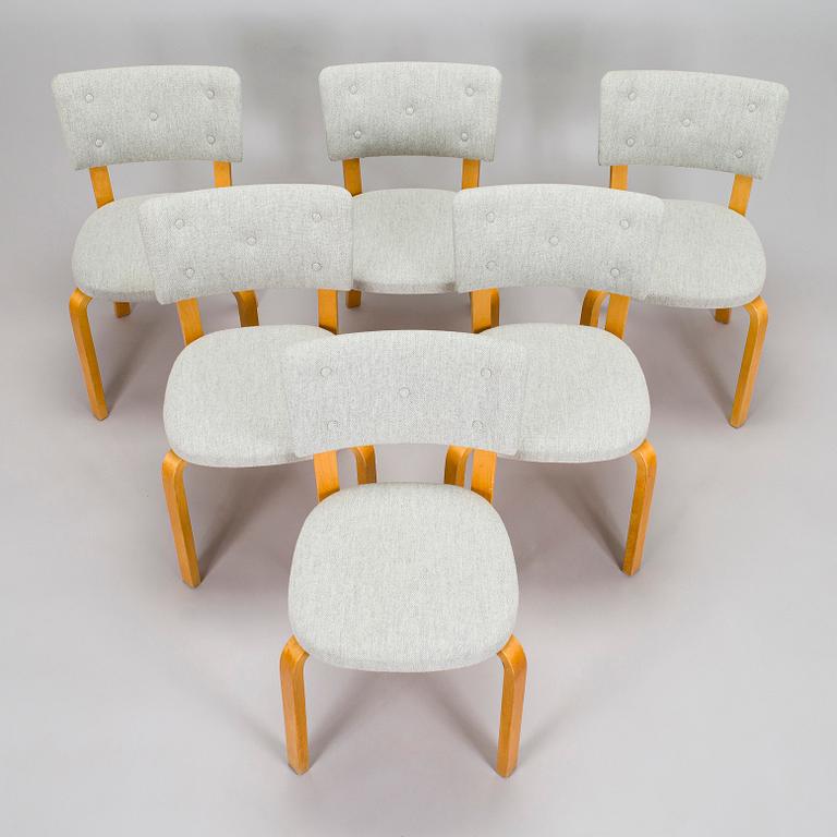 Alvar Aalto, stolar, 6 st, modell 63, O.Y. Huonekalu- ja Rakennustyötehdas A.B. 1900-talets mitt.
