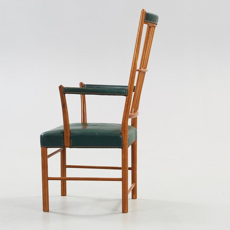 A Josef Frank mahogany and green leather armchair, Svenskt Tenn, model 652.