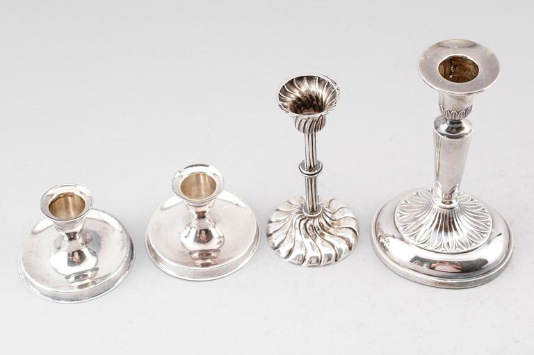 LJUSSTAKAR, 4 st, silver, olika modeller, 1900-tal.
