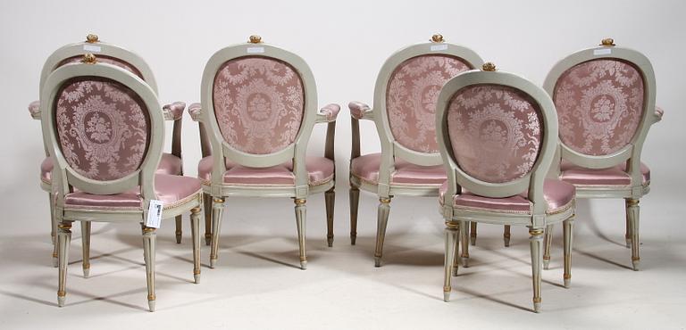 SALONGSGRUPP, 8 delar, gustaviansk stil, 1900-talets första hälft.