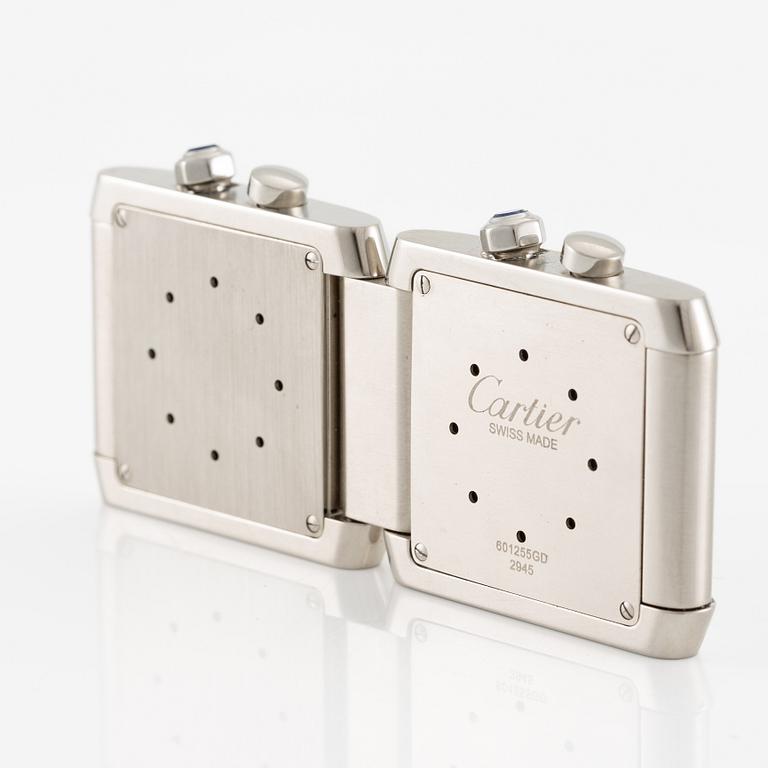 Cartier, Tank Francaise, Dual-Time, desk watch/travel watch, 35 x 41 (82) mm.