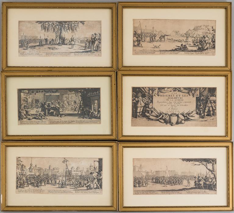 JACQUES CALLOT, the complete set of 18 etchings, 1633, second and third state mixed in the set.