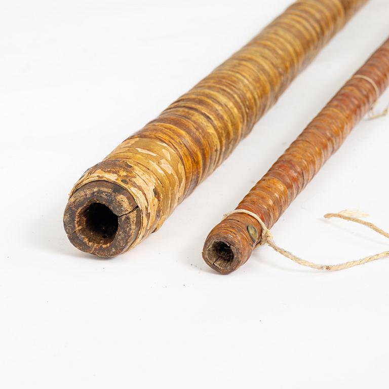 Näverlurar, två stycken, Sverige, 1700 / 1800-tal.