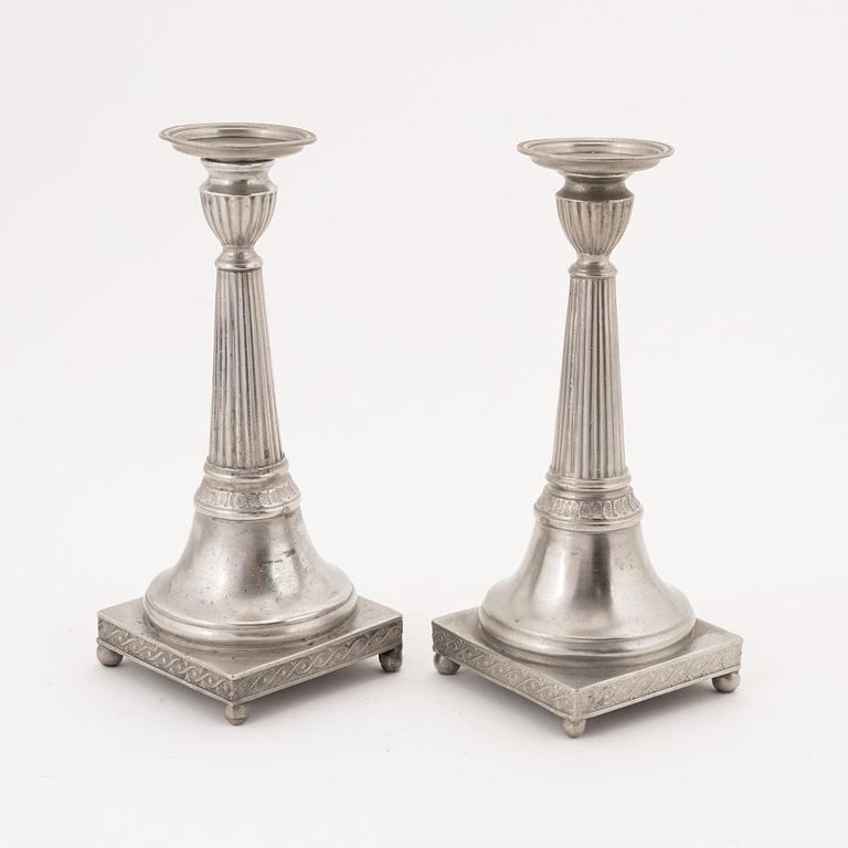Nils Justelius, a pair of pewter  candle holders, Eksjö, 1819.