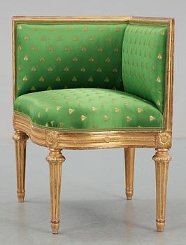 A late Gustavian circa 1790 corner chair, probably by  E. Öhrmark och J. B. Masreliez.