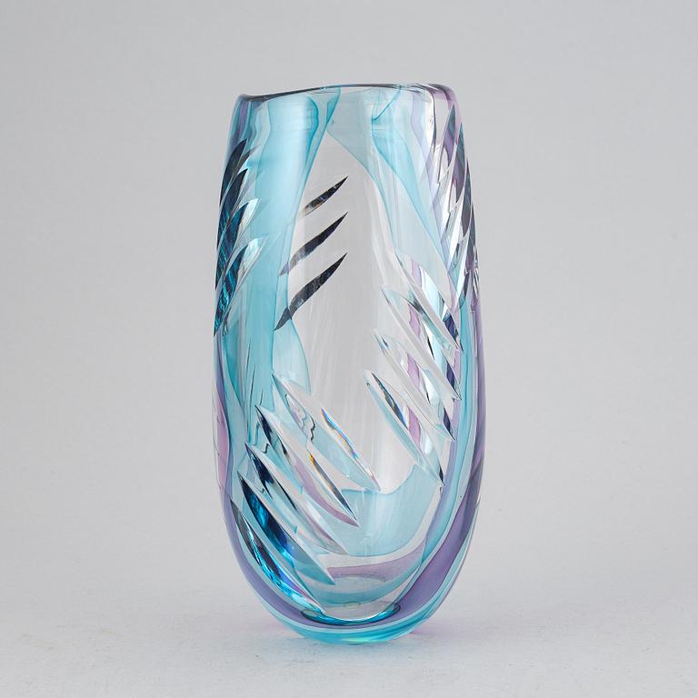 A unique glass vase by Anna Ehrner, Kosta Boda, signed.