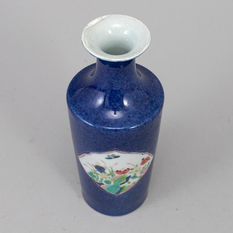 A powder blue and famille rose vase, 20th century.