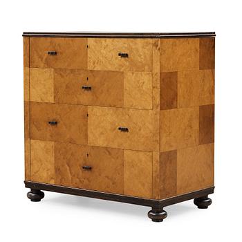 288. Carl Malmsten, a 'Haga' stained birch chest of drawers, Nordiska Kompaniet, Stockholm 1920's.