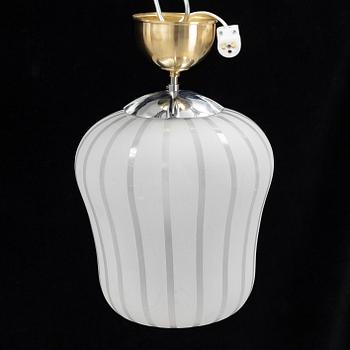 A Swedish Modern glass and brass ceiling light, Orrefors, 1940's.