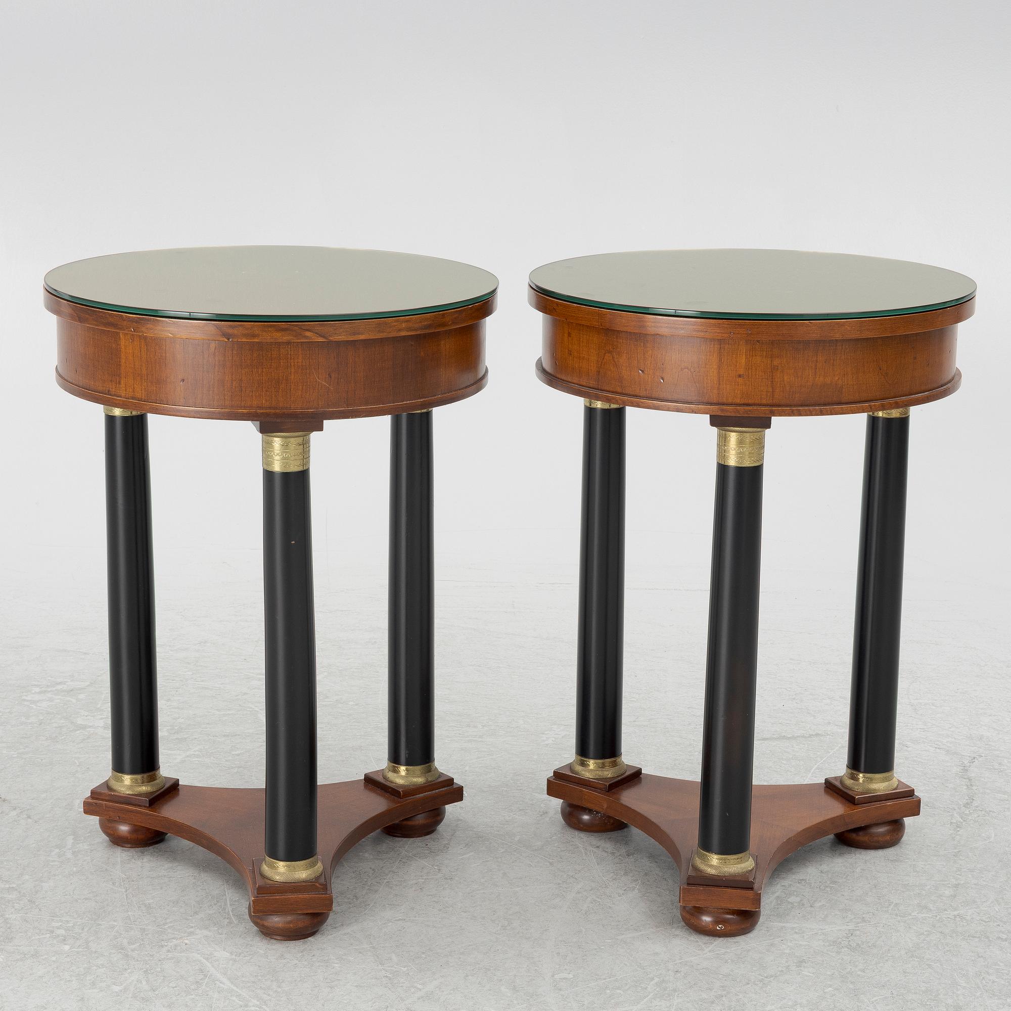 Bedside tables/Lamp tables, a pair, Empire style, Fiorini, Italy.
