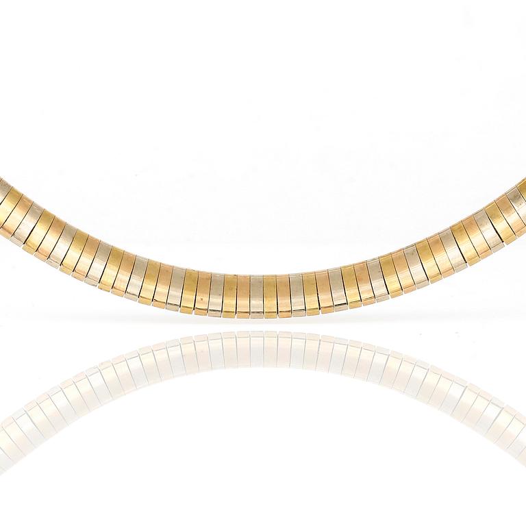 COLLIER, trefärgade 18K guld, Italien. Total vikt ca 56 g.