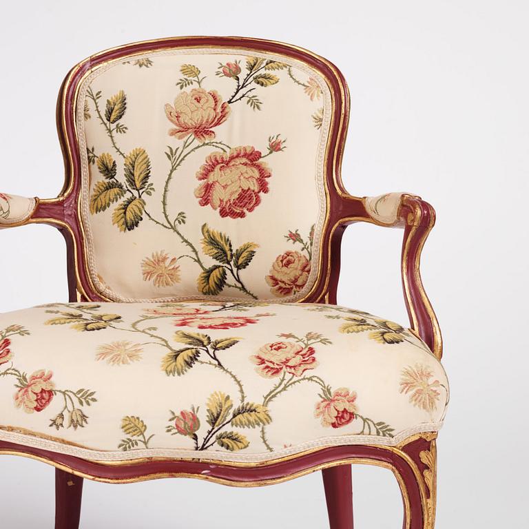 A pair of Swedish rococo open armchairs, later part of the 18th century.