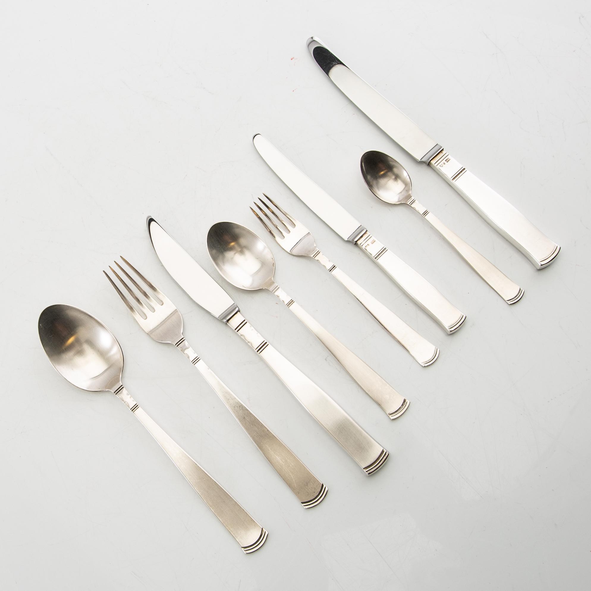 Jacob Ängman, Cutlery approx. 97 dlr "Rosenholm" silver GAB 1990s.