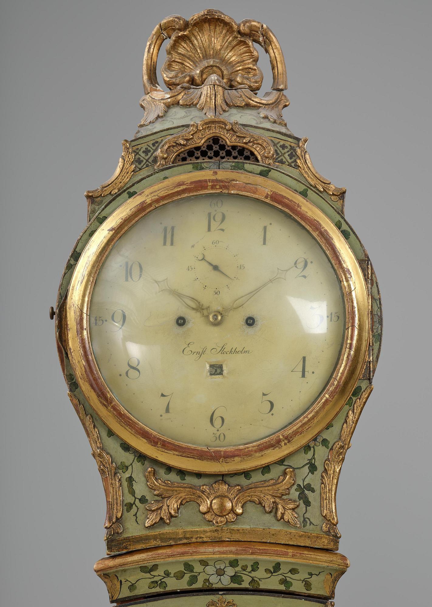 A rococo longcase clock by P. Ernst (watchmaker in Stockholm 1753-84).