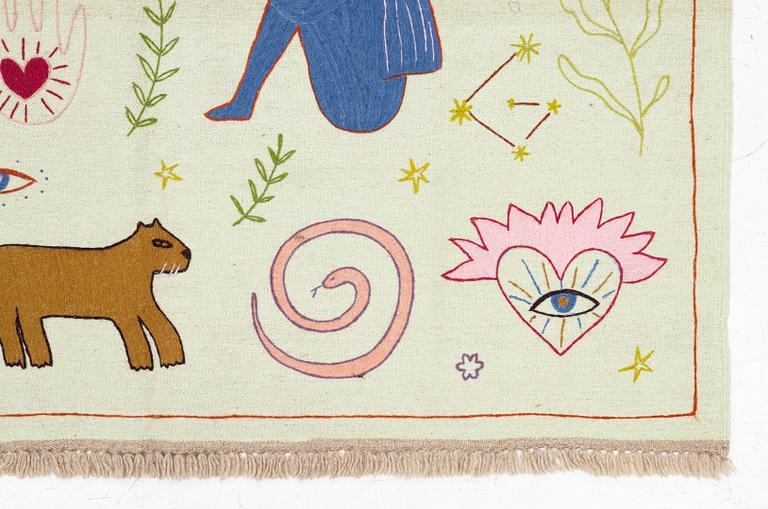 A hand-embroidered kilim rug, c. 186 x 125 cm.