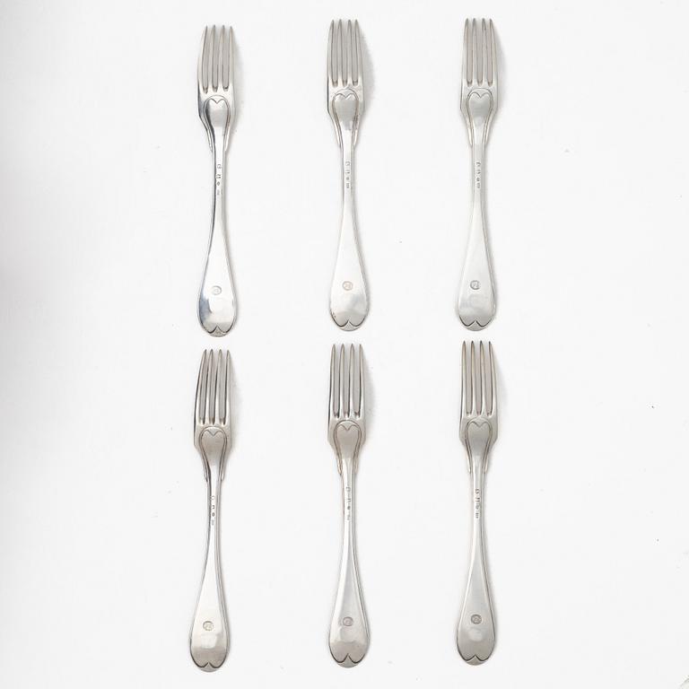 Olof H Bergström, gafflar, 6 st, silver, Uppsala 1815.