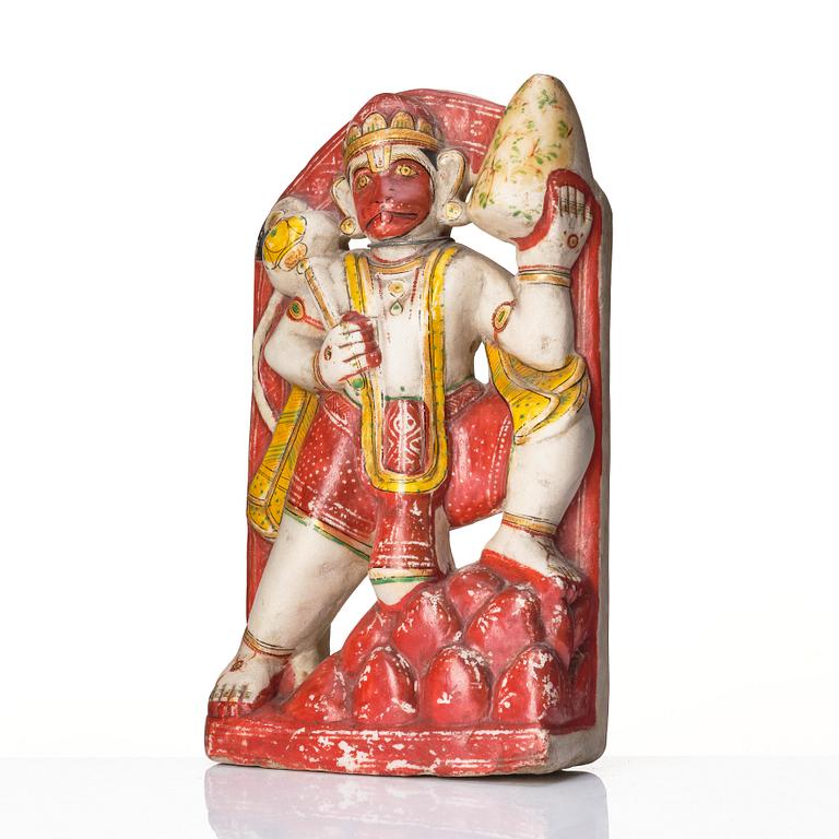 Skulptur, alabaster. Indien, Hannuman, sent 1800-tal.