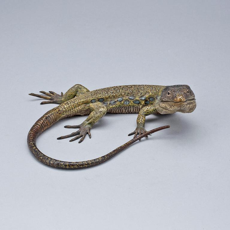 A Franz Bergmann painted bronze figure of a lizard, Vienna, early 20th Century.