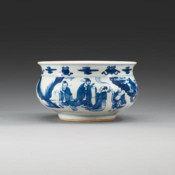 1708. A blue and white censer, Qing dynasty, Kangxi (1662-1722).