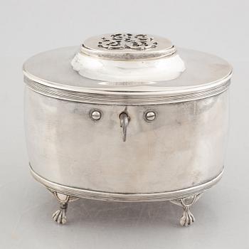 An Empire silver sugar box, mark of Gustaf Folcker, Stockholm 1817.