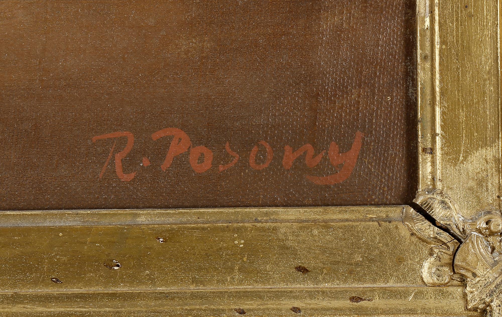 OKÄND KONSTNÄR, olja på duk. 1800-talets andra hälft. Signerad R Posony.
