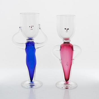 Erik Höglund, two art glass cups, Studioglas, Strömbergshyttan, 1991, signed.