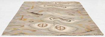Edvin & Magnhild Lundsten, a carpet, 'Hällristningar' ('Petroglyph'), flat weave, c. 280 x 192 signed EML.