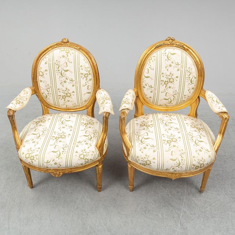 Two Gustavian armchairs, late 18th century.