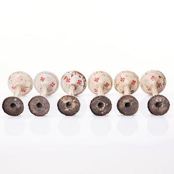 A set of six Empire wooden candlesticks, early 19th century.