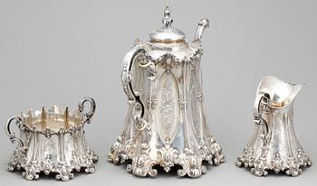 KAFFESERVIS, 3 delar, silver, götisk modell, Lindbäck, Nederkalix 1898. Tot vikt ca 1846 gram.