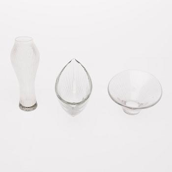 KONSTGLAS, 3 st, signerade Tapio Wirkkala, Iittala.