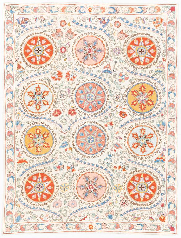 Broderi, Suzani, Uzbekistan, modern tillverkning, ca 187 x 142 cm.
