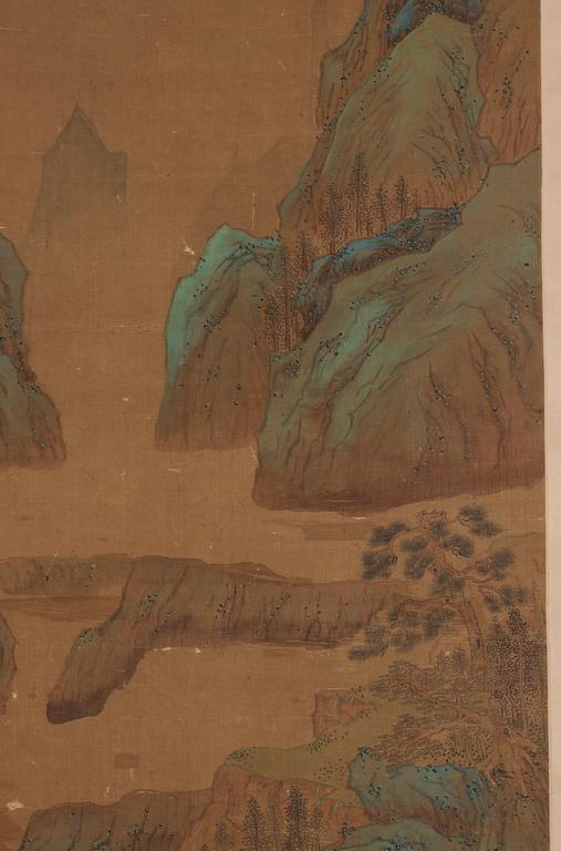 A hanging scroll of figures in a landscape, Qing dynasty, 19th Century.